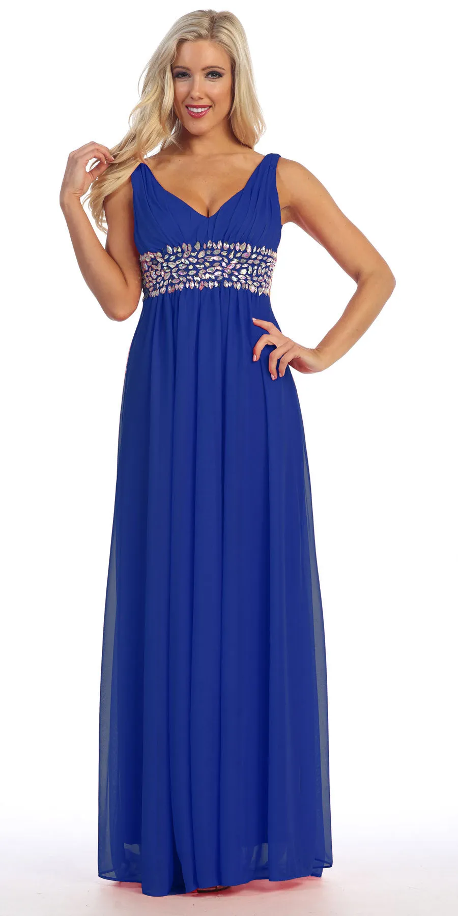 Celavie 7003 V-Neck Empire Waist Dress Long Chiffon A-Line