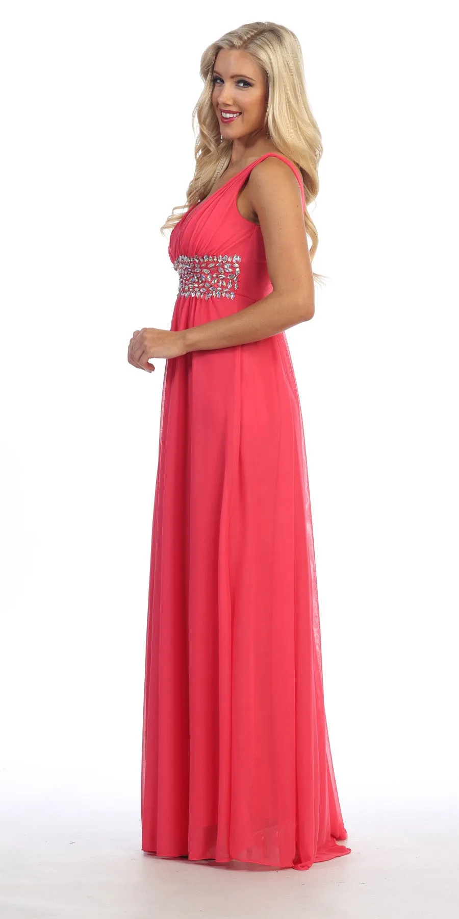Celavie 7003 V-Neck Empire Waist Dress Long Chiffon A-Line