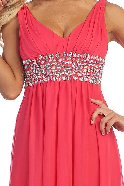 Celavie 7003 V-Neck Empire Waist Dress Long Chiffon A-Line