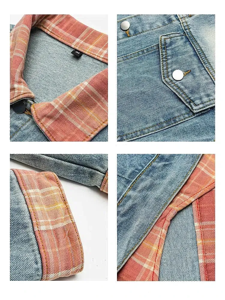 Check Patchwork Denim Jacket