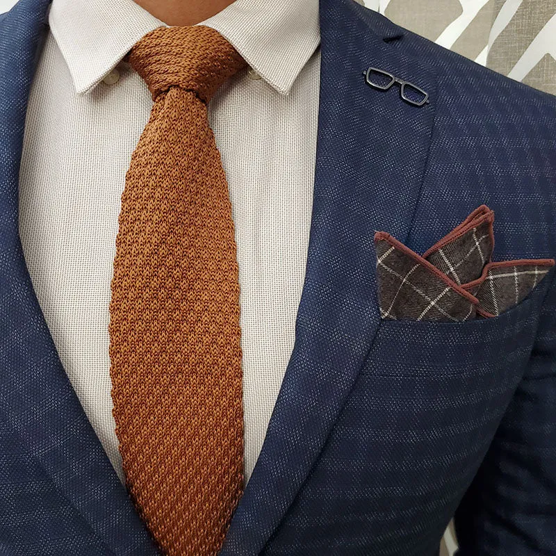 Checkered Aegean Brown Pocket Square