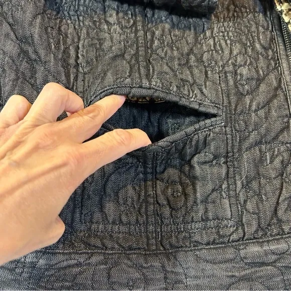 Chico's Reversible Quilted Gray Denim/Cheetah Print Jacket Size 3 (L/XL)