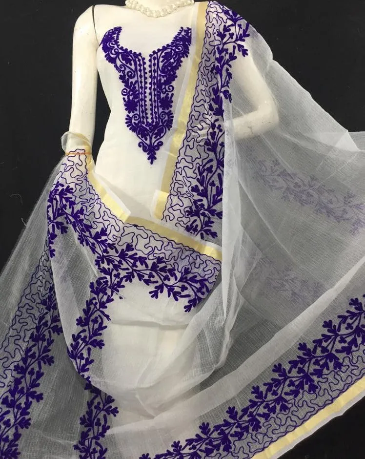Classic Kota Doriya Embridery Work Suit In White