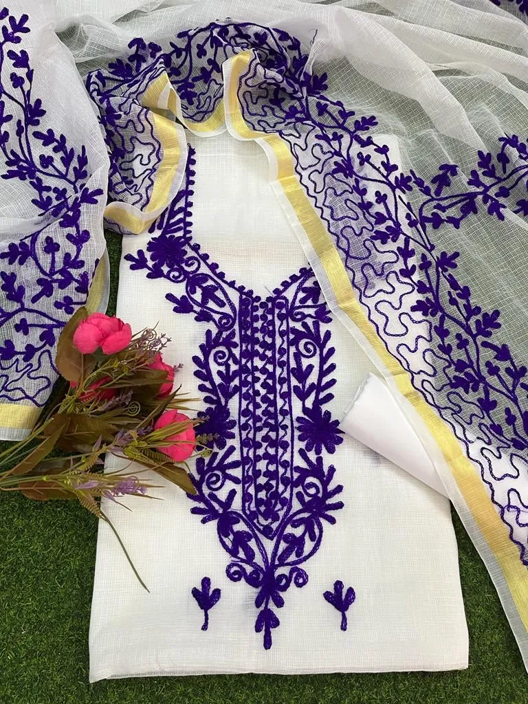 Classic Kota Doriya Embridery Work Suit In White