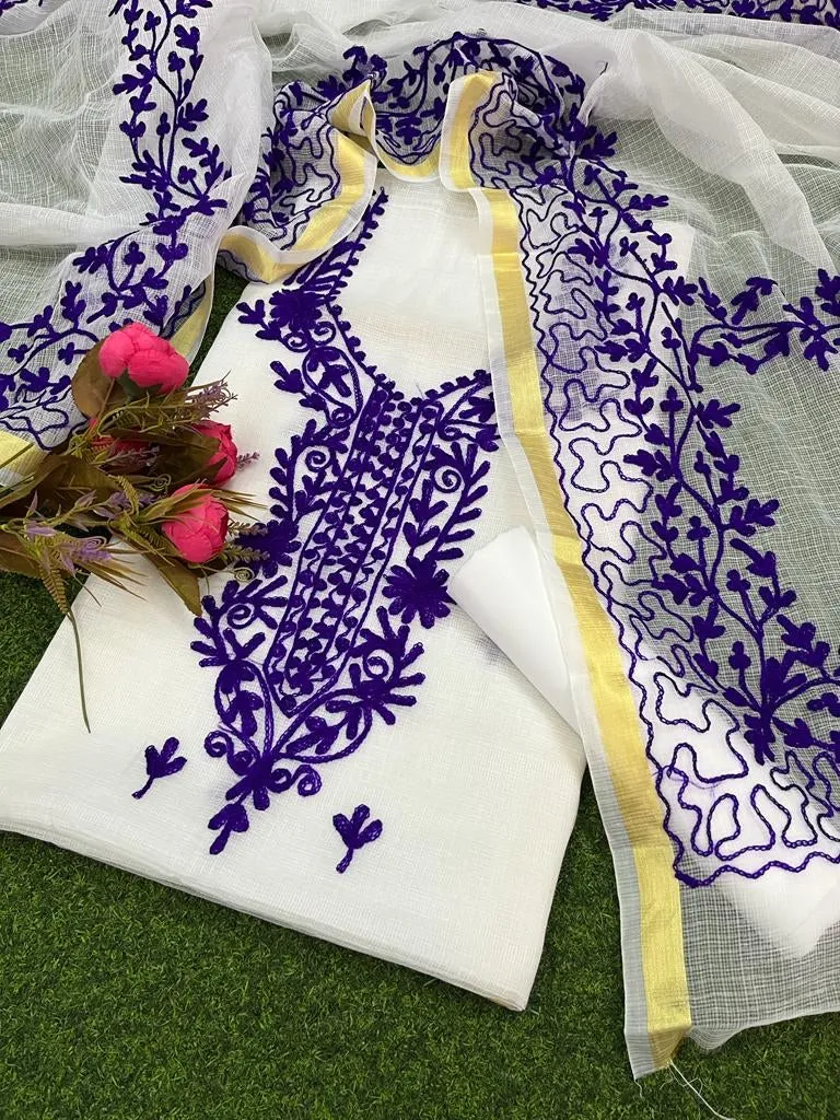 Classic Kota Doriya Embridery Work Suit In White