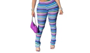 Color Striped Knit Hollow Jacquard Flared Pants