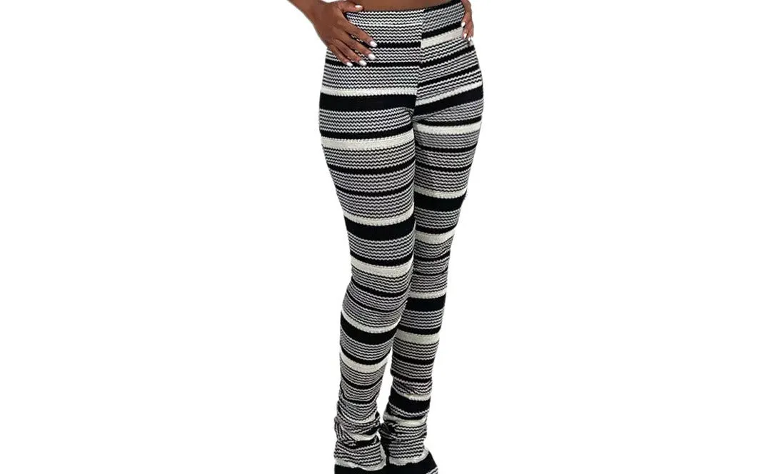 Color Striped Knit Hollow Jacquard Flared Pants