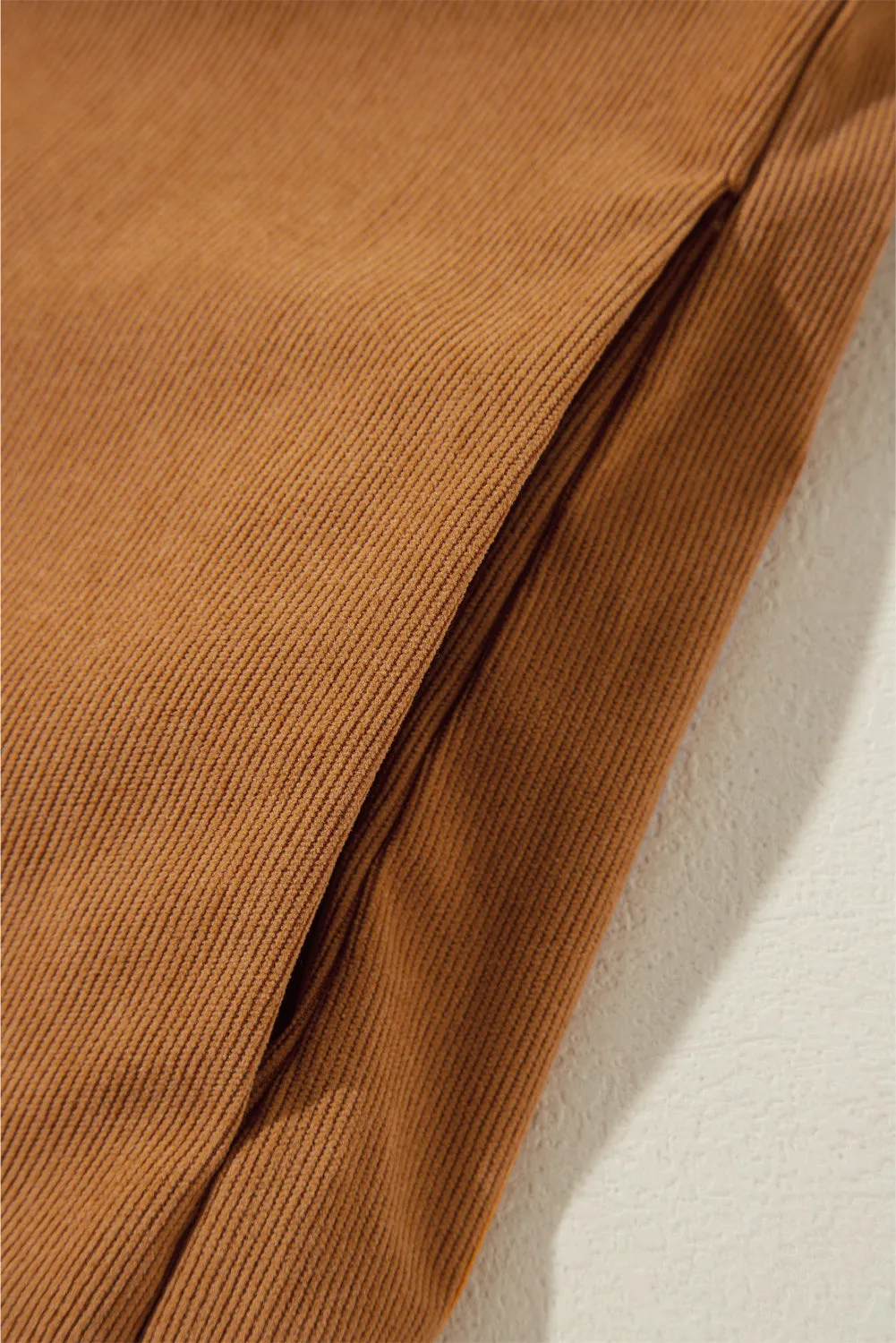 Corduroy Shift Dress with Pleated Puff Sleeves