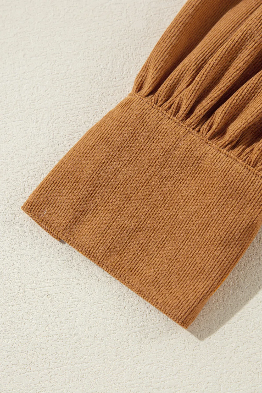 Corduroy Shift Dress with Pleated Puff Sleeves