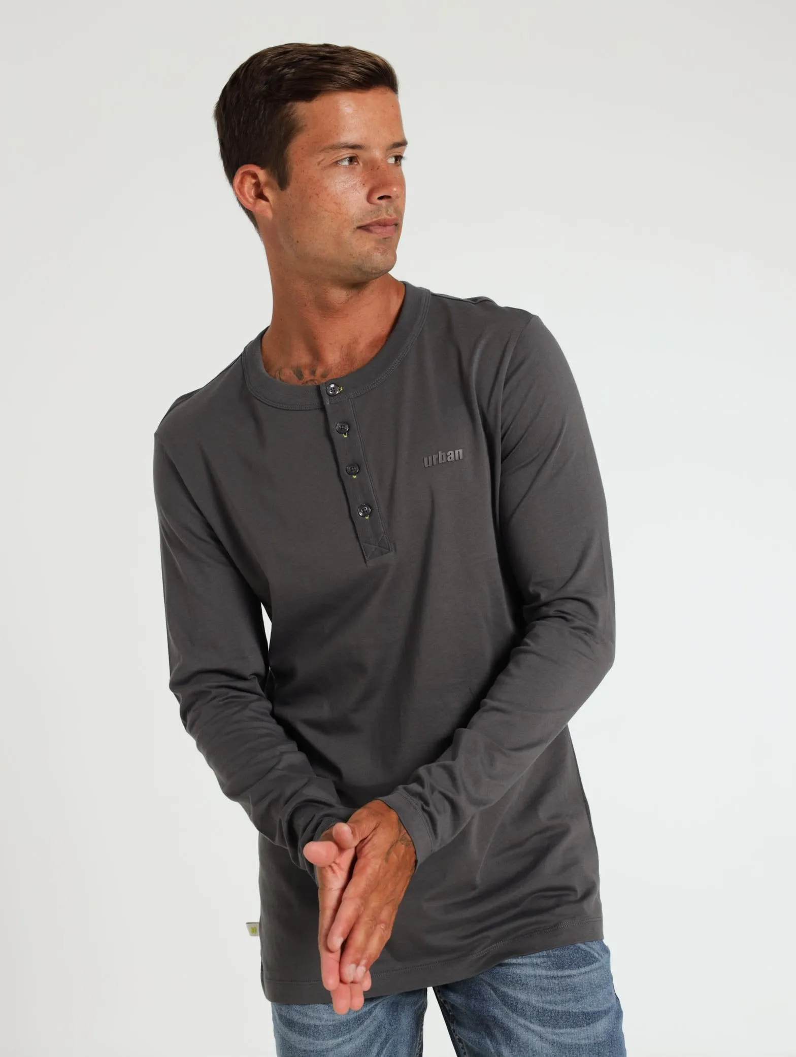 Core Long Sleeve Henley Tee - Charcoal