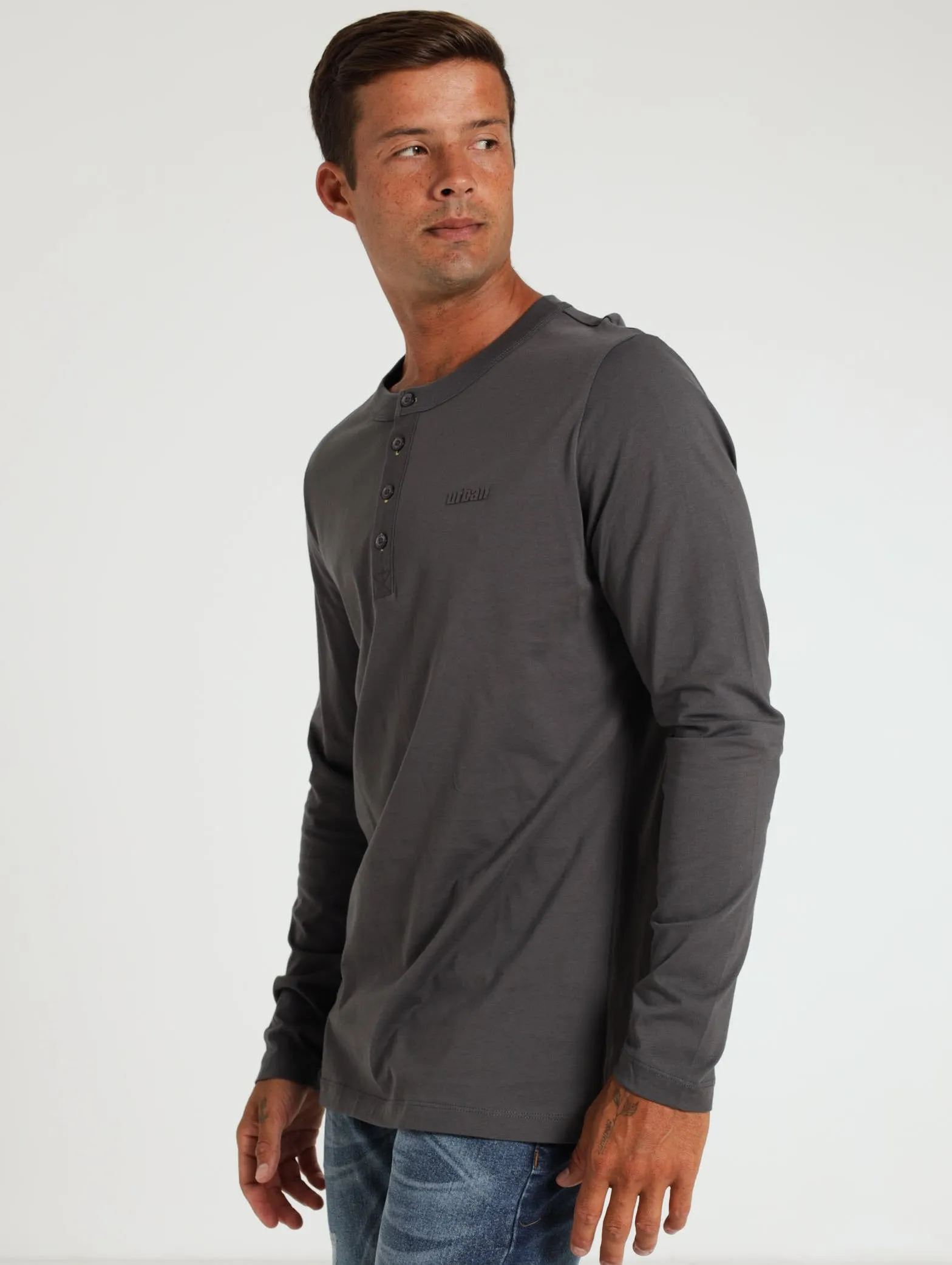 Core Long Sleeve Henley Tee - Charcoal