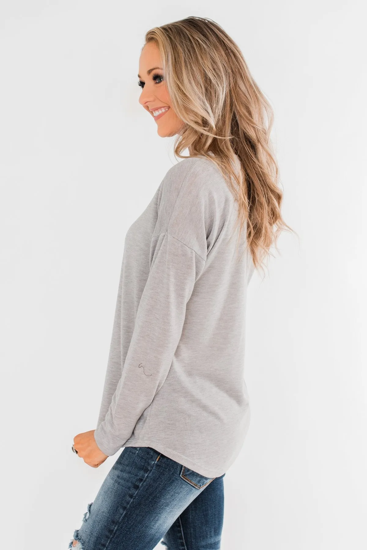 Cozy & Warm 4 Button Henley Top- Heather Gray