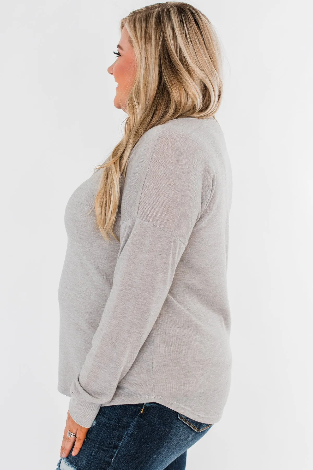 Cozy & Warm 4 Button Henley Top- Heather Gray