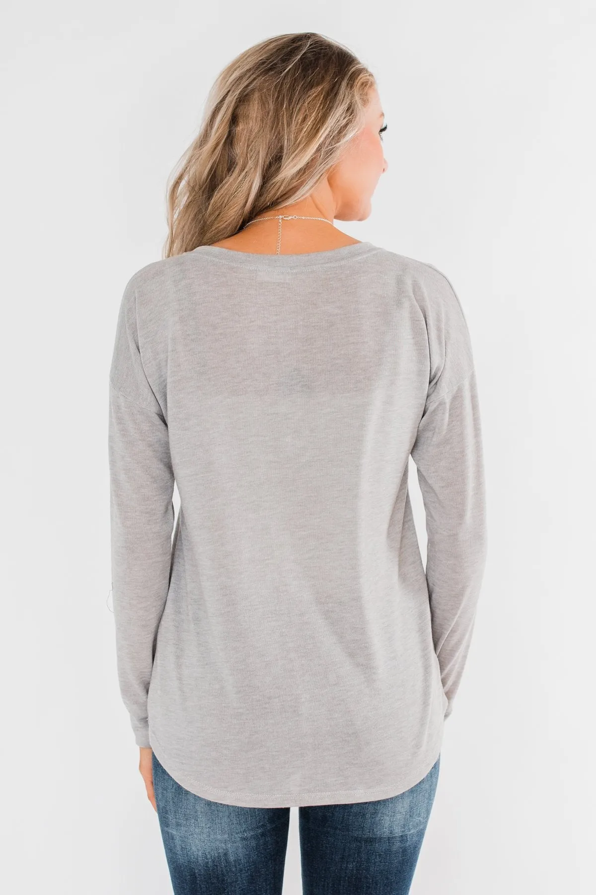 Cozy & Warm 4 Button Henley Top- Heather Gray