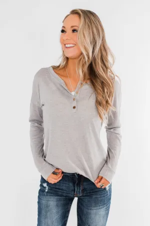 Cozy & Warm 4 Button Henley Top- Heather Gray