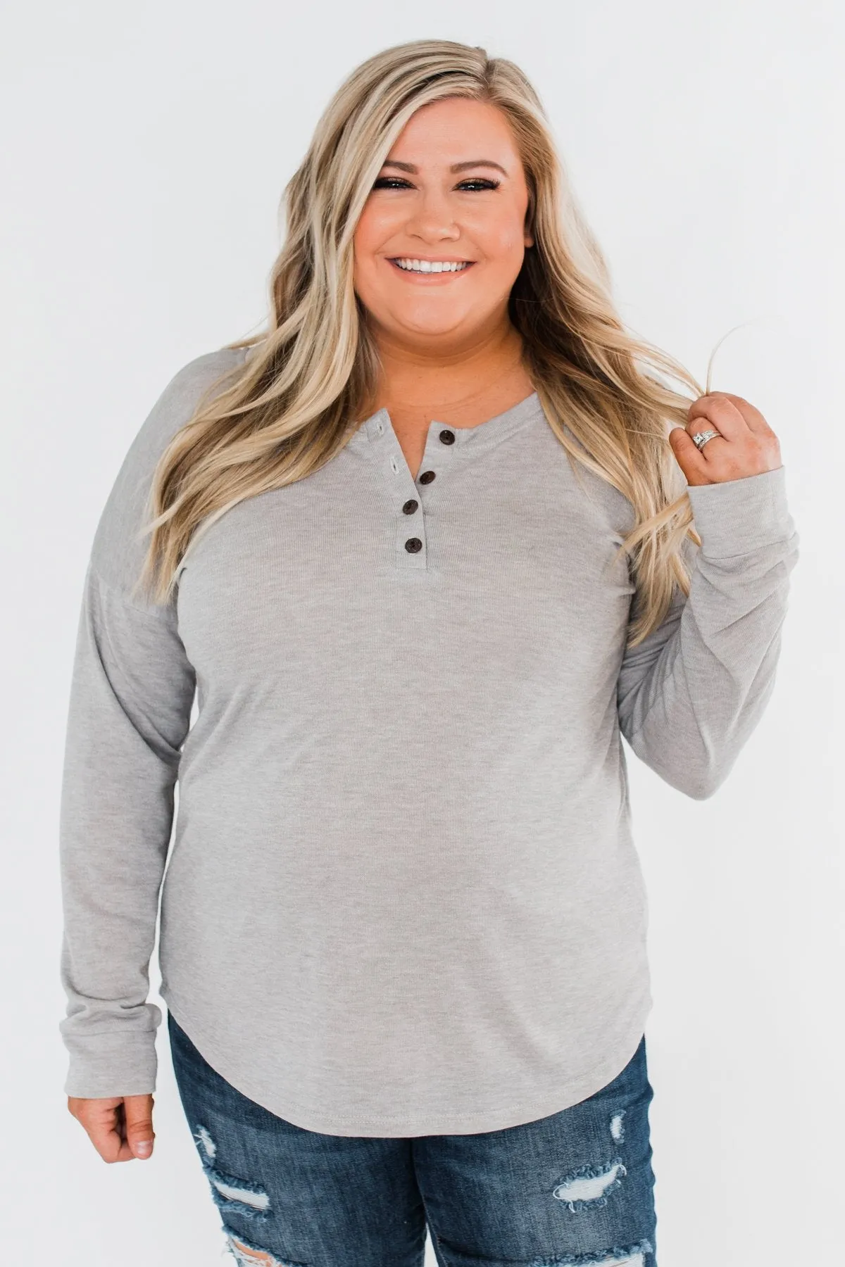 Cozy & Warm 4 Button Henley Top- Heather Gray