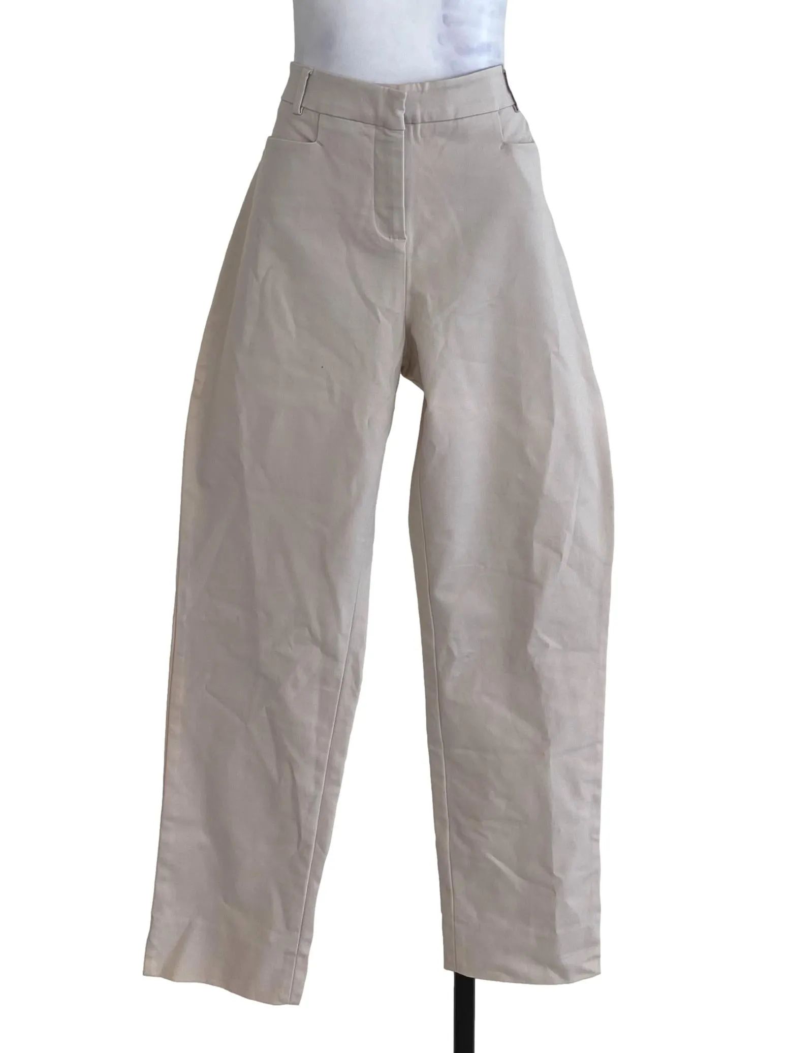 Cream Plain Tapered Pants