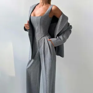 Crisp Fishbone Suit - Womens Fashion Outfit