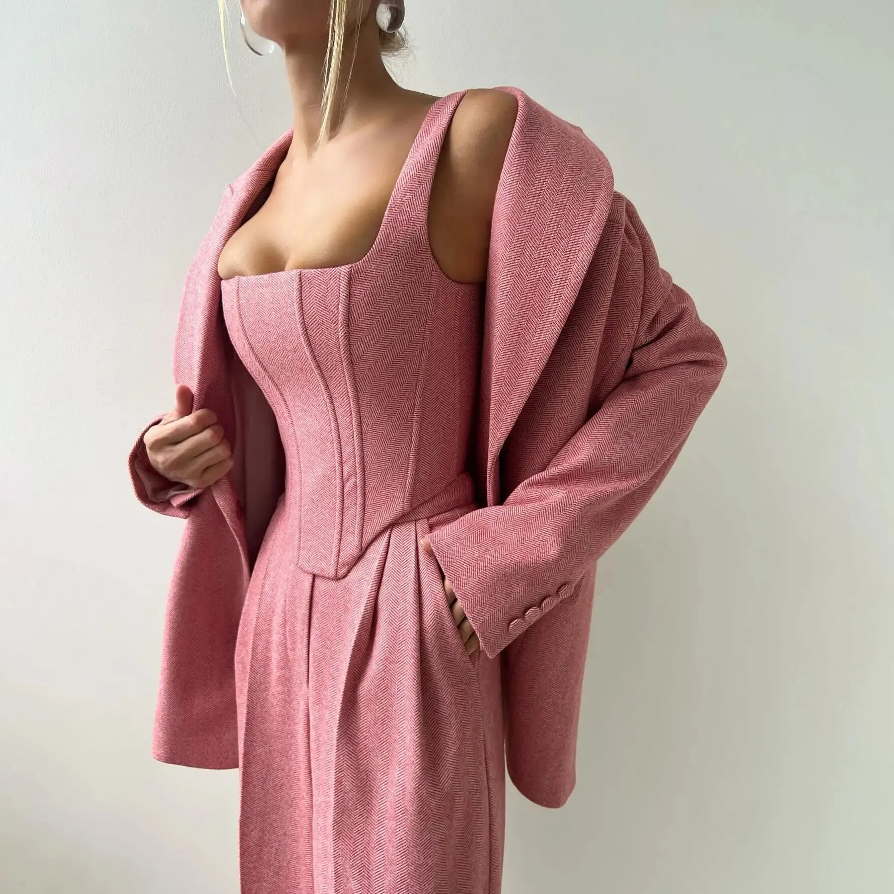 Crisp Fishbone Suit - Womens Fashion Outfit