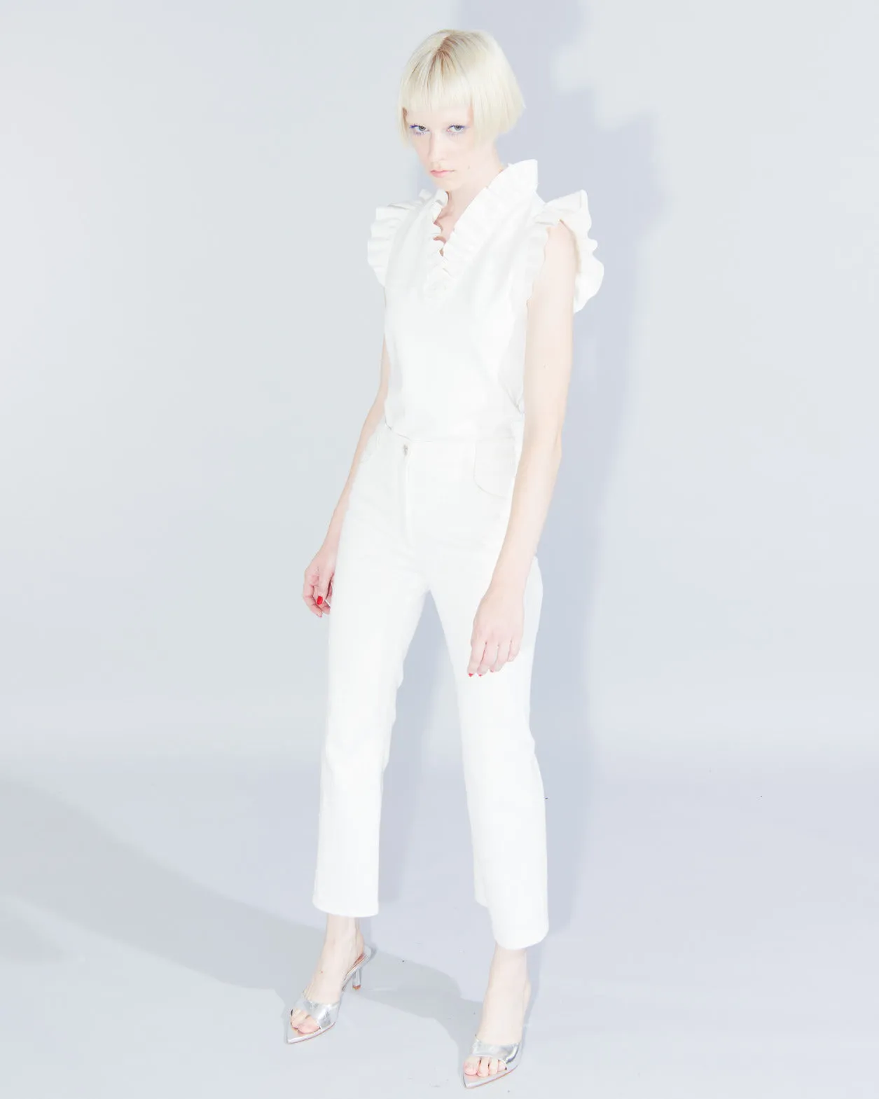 Cropped Bootcut Cotton Denim Stretch Pants