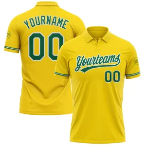 Custom Yellow Kelly Green-White Performance Vapor Golf Polo Shirt