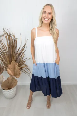 Cyprus Dress- White/blue/navy