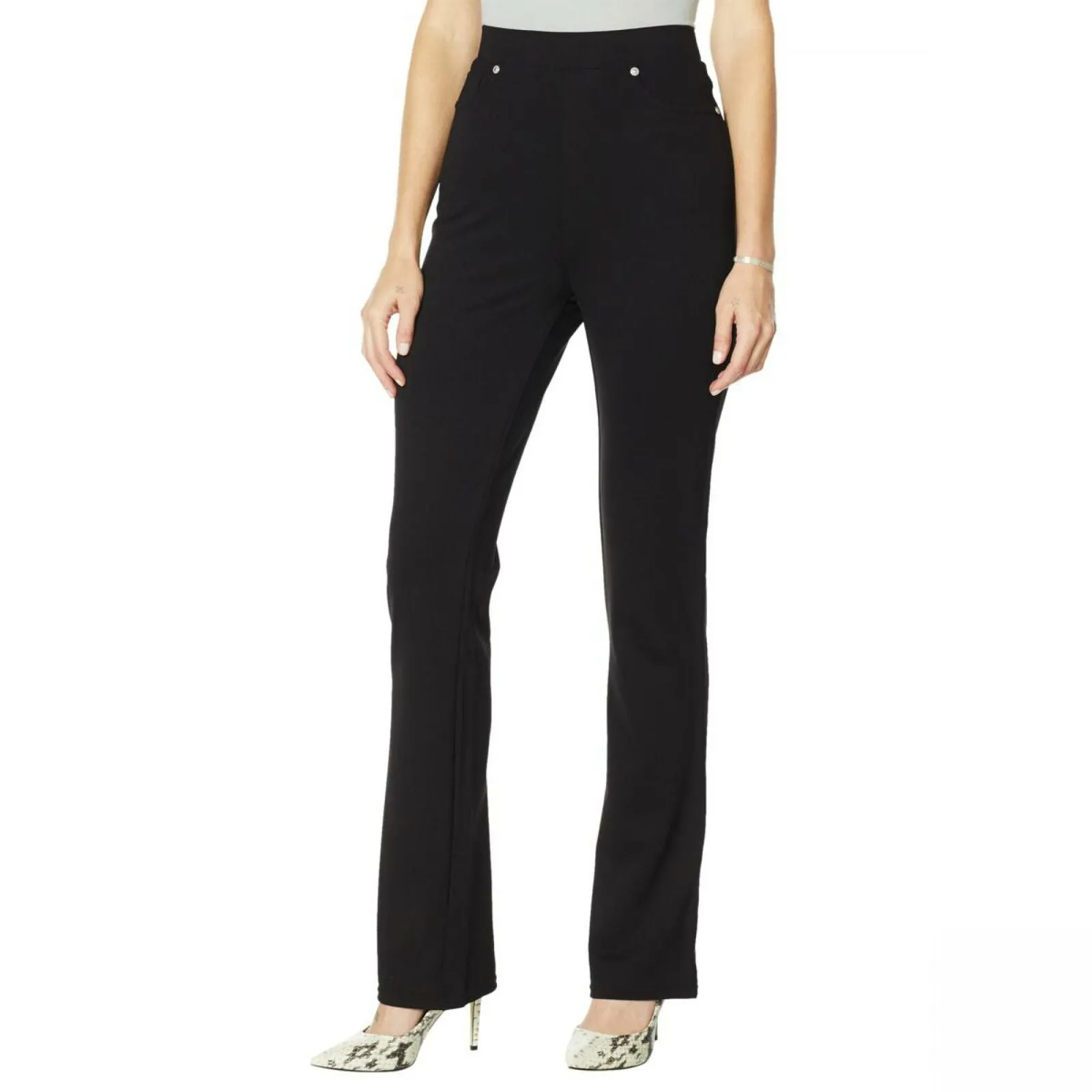 DG2 by Diane Gilman Women's Plus Size Pull On Stretch Ponte Boot Cut Pants