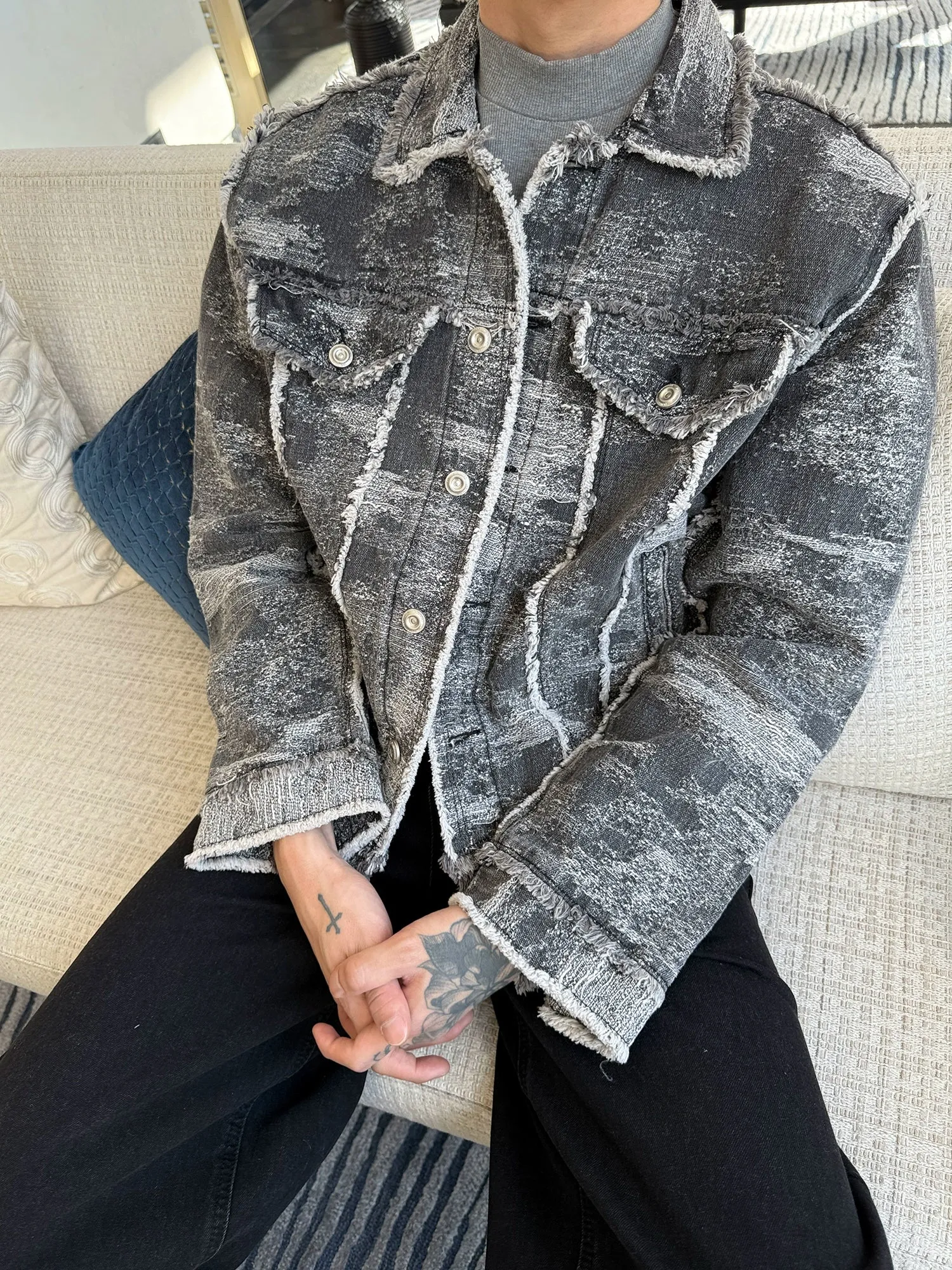 Distressed Washed Denim Short Jacket
