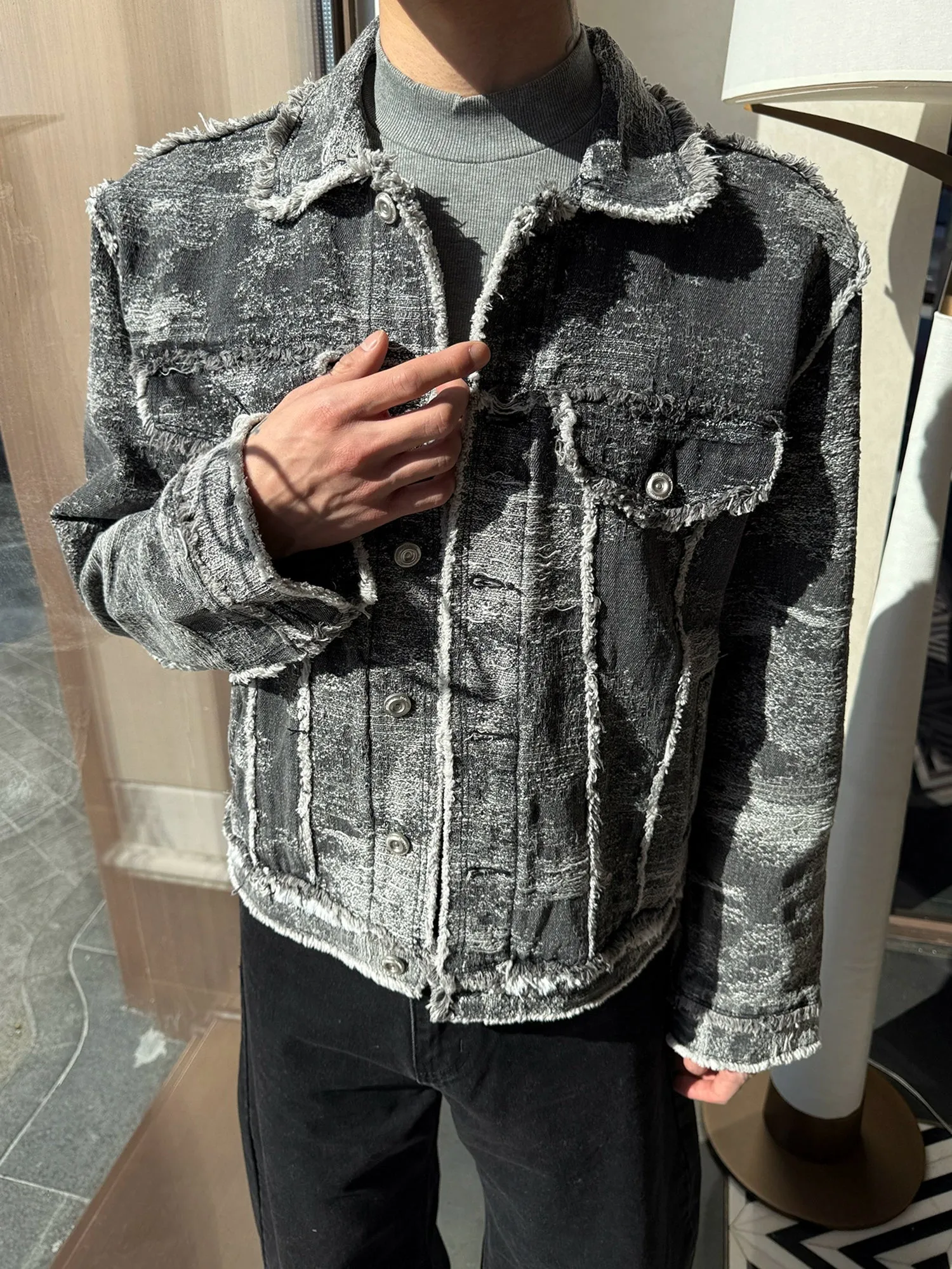 Distressed Washed Denim Short Jacket