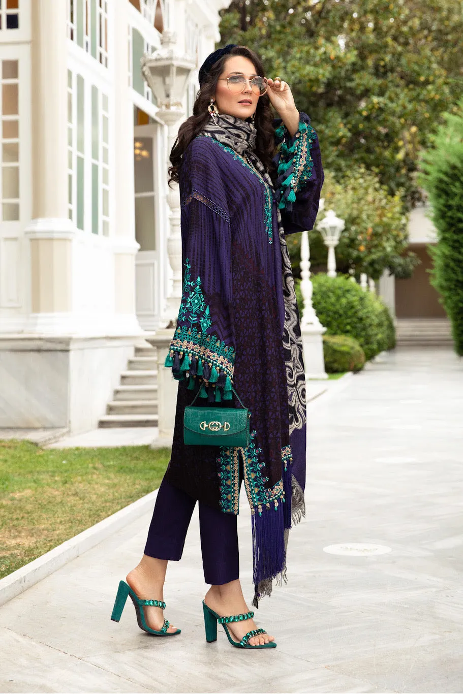 DL-905-Purple | Maria B Winter Linen Unstitched Collection 2021 | Unstitched Embroidered Linen Suits