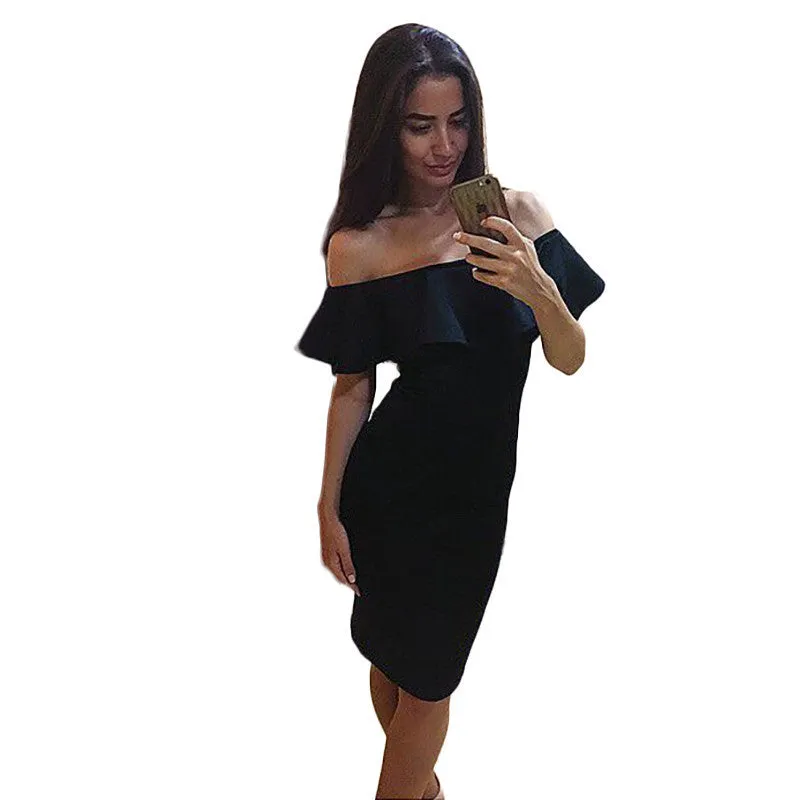 Elegant Women Dress Off Shoulder Casual Ruffles Slash Neck Cotton Beach Dresses Girls Short Party Plus Size