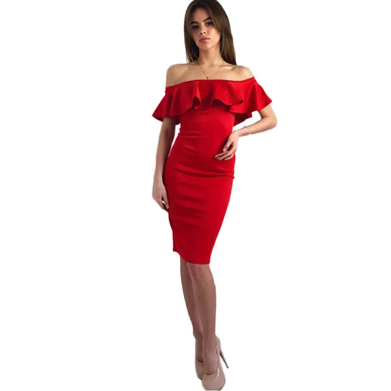 Elegant Women Dress Off Shoulder Casual Ruffles Slash Neck Cotton Beach Dresses Girls Short Party Plus Size