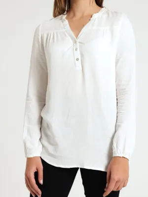 Embossed Henley Top - White