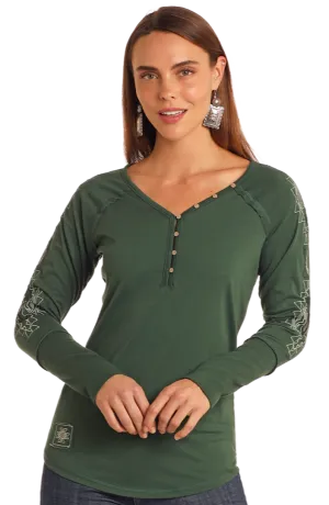 Embroidered Long Sleeve Henley Tee