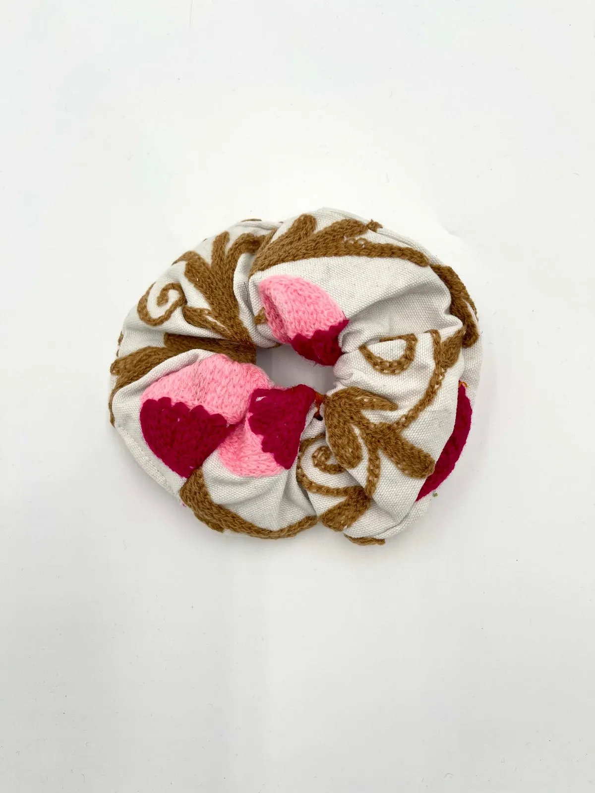 Embroidered Oversized Scrunchie - Pink Embroidery
