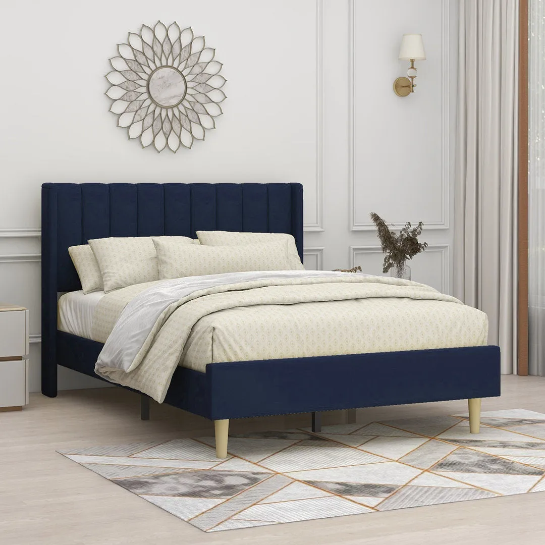 Eriksay Low Profile Upholstered Platform Bed with Wingback Headboard Wade Logan® Color: Dark Blue Linen Size: Full/Double