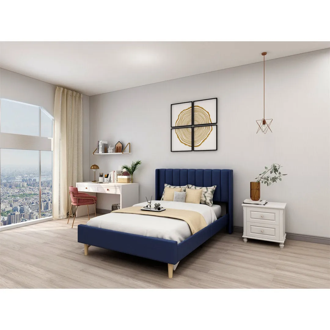 Eriksay Low Profile Upholstered Platform Bed with Wingback Headboard Wade Logan® Color: Dark Blue Linen Size: Full/Double
