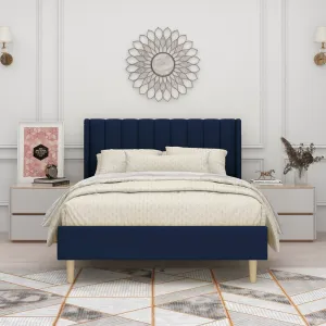 Eriksay Low Profile Upholstered Platform Bed with Wingback Headboard Wade Logan® Color: Dark Blue Linen Size: Full/Double