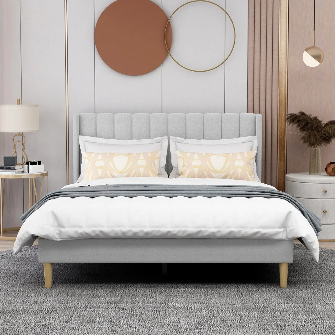 Eriksay Low Profile Upholstered Platform Bed with Wingback Headboard Wade Logan® Color: Light Gray Linen Size: Queen