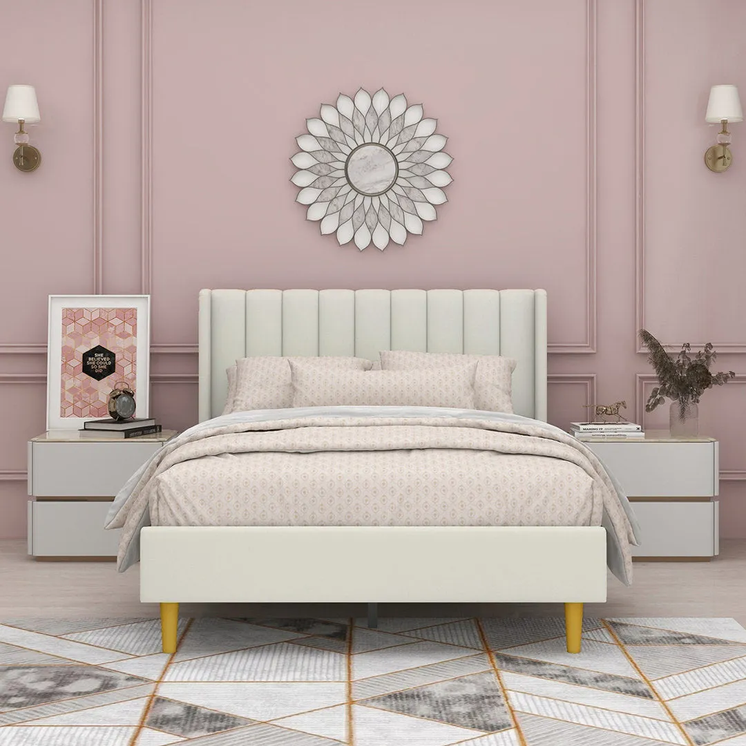 Eriksay Low Profile Upholstered Platform Bed with Wingback Headboard Wade Logan® Color: New White Linen Size: Full/Double