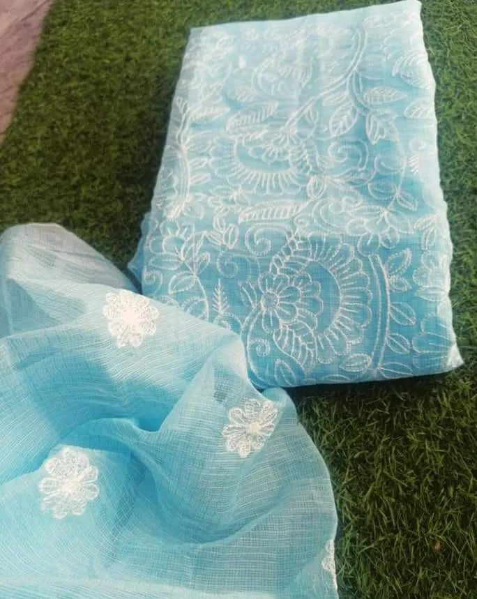 Fancy Kota Doriya Embridery Work Suit In Blue