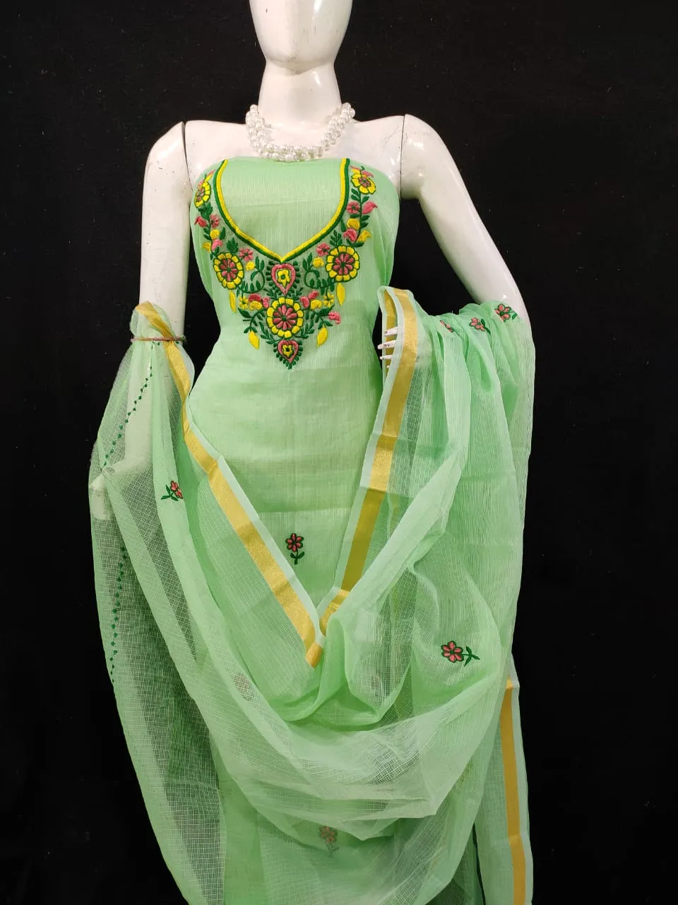 Fancy Kota Doriya Embridery Work Suit In Green