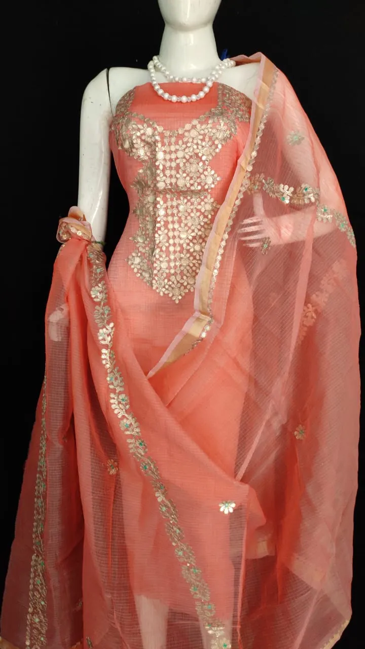 Fancy Kota Doriya Embridery Work Suit In Peach