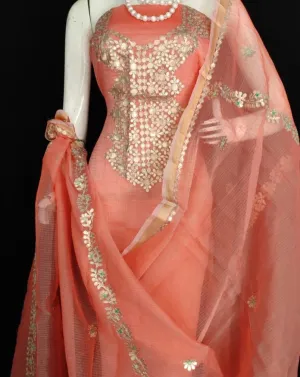 Fancy Kota Doriya Embridery Work Suit In Peach