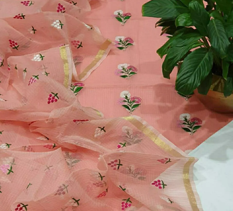 Fancy Kota Doriya Embridery Work Suit In Peach