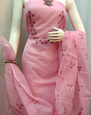 Fancy Kota Doriya Embridery Work Suit In Pink