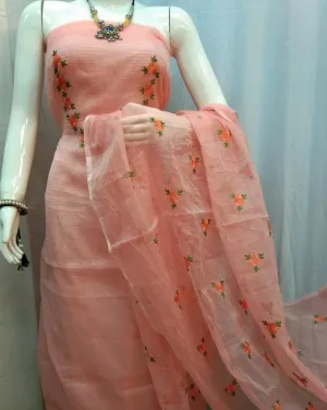 Fancy Kota Doriya Embroidery Suit In Peach