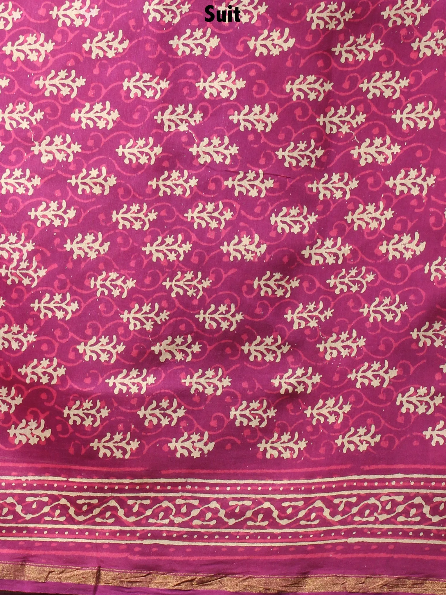 Fandango Pink Beige Hand Block Printed Chanderi Kurta-Salwar Fabric With Chanderi Dupatta - S1628091