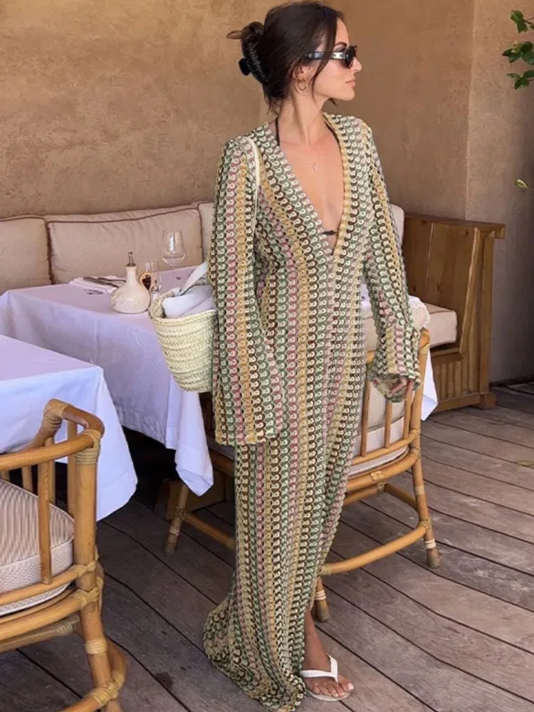 Flare Sleeve Front Split Maxi Dress
