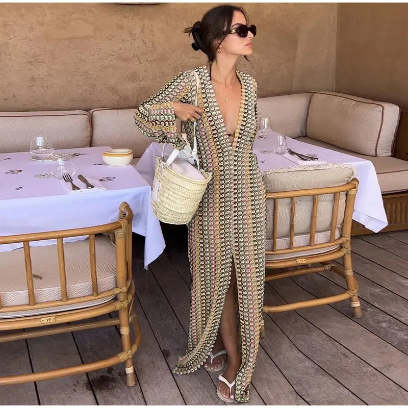 Flare Sleeve Front Split Maxi Dress